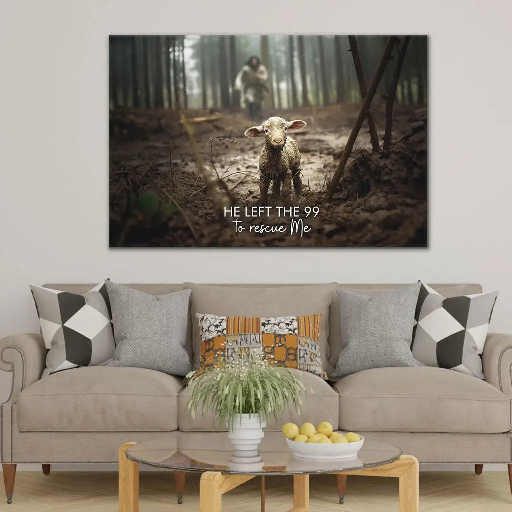 He Left the 99 to Rescue Me Jesus and Lost Sheep Wall Art Canvas