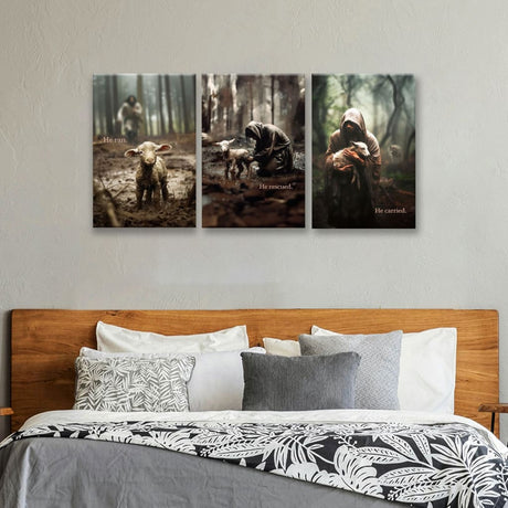 He Ran He Rescued He Carried 3 Panel Wall Art Canvas 3 Panel (12x18)