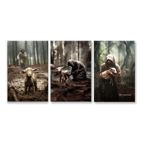 He Ran He Rescued He Carried Set Of 3 Jesus God Canvas Wall Art For Christian Home Decor