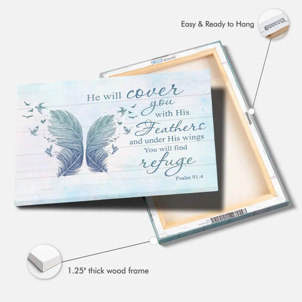 Psalm 91:4 Christian wall art, scripture gift for Easter, Christmas, or housewarming, faith-filled décor.