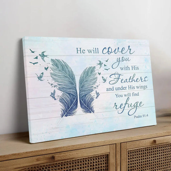 He Will Cover You With His Feathers Psalm 91:4 Wall Art Canvas