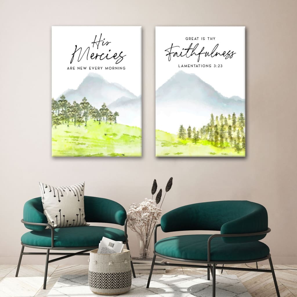 His mercies are new every morning great is thy faithfulness 2 panel wall art canvas