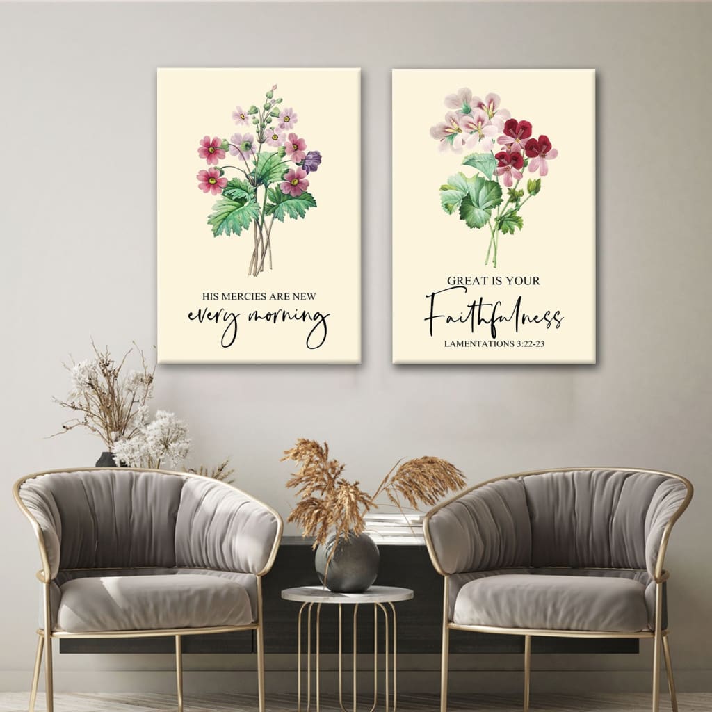 His Mercies Are New Every Morning Set of 2 Bible Verse Wall Art Print