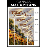 Christian wall art canvas illustrating "Today I Choose Joy" from James 1:2, set in a serene American farm setting, great for Christian spaces.