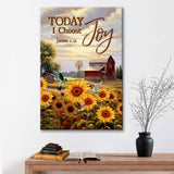 Christian wall art canvas featuring "Today I Choose Joy" with James 1:2, set against an American farm backdrop, perfect for inspiration.