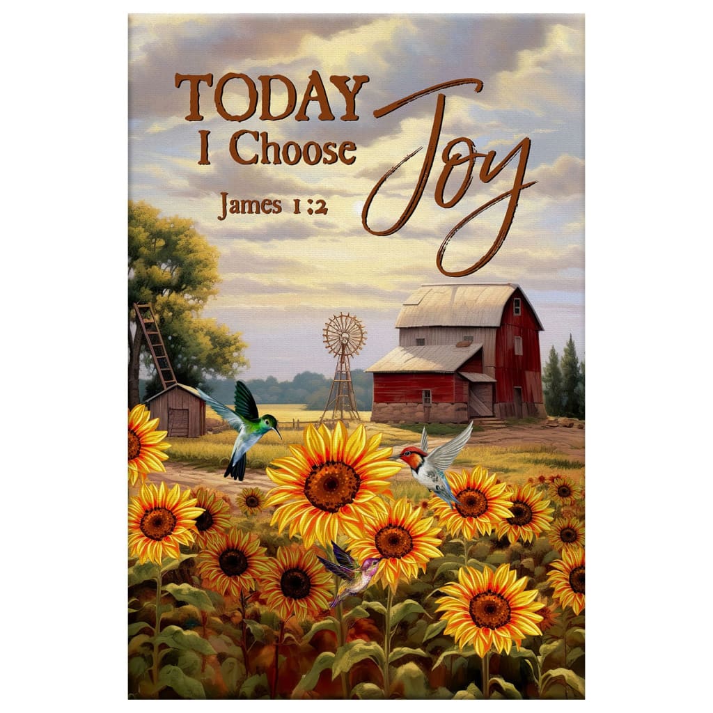 Faith-based wall art showcasing "Today I Choose Joy," featuring an American farm, perfect for uplifting home decor and Christian inspiration.
