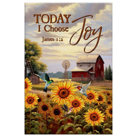 Faith-based wall art showcasing "Today I Choose Joy," featuring an American farm, perfect for uplifting home decor and Christian inspiration.