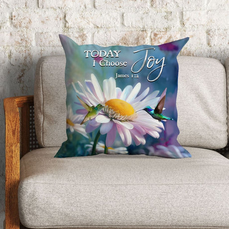 Today I Choose Joy James 1:2 Hummingbird With Daisies Throw Pillow