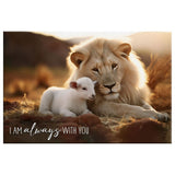 Religious wall art decor featuring a Lion and Lamb with "I Am Always With You," perfect for faith-filled home decor.