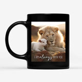 Faith-based coffee mug displaying "I Am Always With You" with a lion and lamb sitting in a field, great religious gift for coffee lovers.