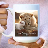 Christian coffee mug featuring "I Am Always With You" with a lion and lamb sitting in a field, perfect faith-based decor for home or office / White.