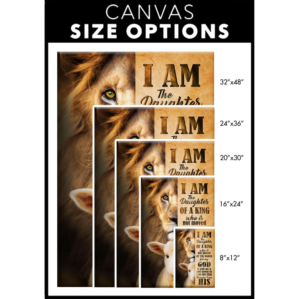 Canvas features - Religious wall art canvas with "I Am The Daughter Of a King," Lion of Judah, and Lamb of God, perfect for faith-filled homes.