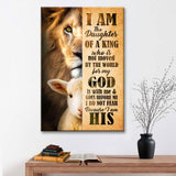 Christian wall art featuring "I Am The Daughter Of a King" with Lamb of God and Lion of Judah, perfect faith-based home decor.