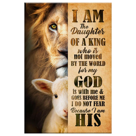 Faith-based wall art with "I Am The Daughter Of a King," Lion of Judah and Lamb of God design, great Christian home decor.