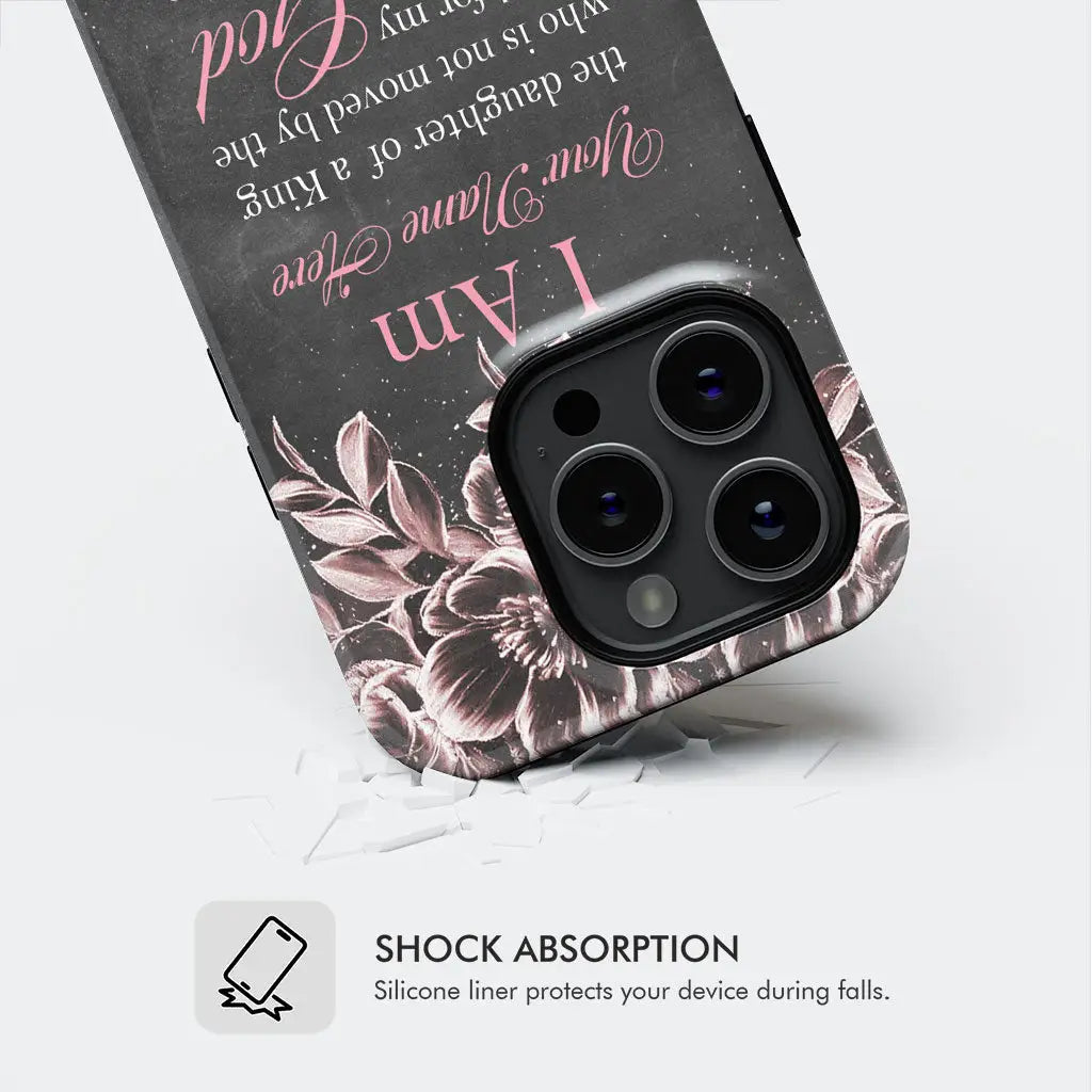 Shock Absorption Phone Case, Christian phone case with &quot;Daughter Of A King&quot; and custom name