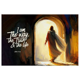 Religious wall art canvas featuring John 14:6, "I Am The Way The Truth And The Life," and Jesus' tomb art, perfect for Inspirational faith home decor.