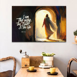 Christian wall art featuring John 14:6, "I Am The Way The Truth And The Life," with Jesus' tomb art, perfect faith-based home decor.