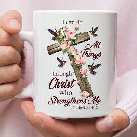 I can do all things through Christ Cross with flowers Coffee mug