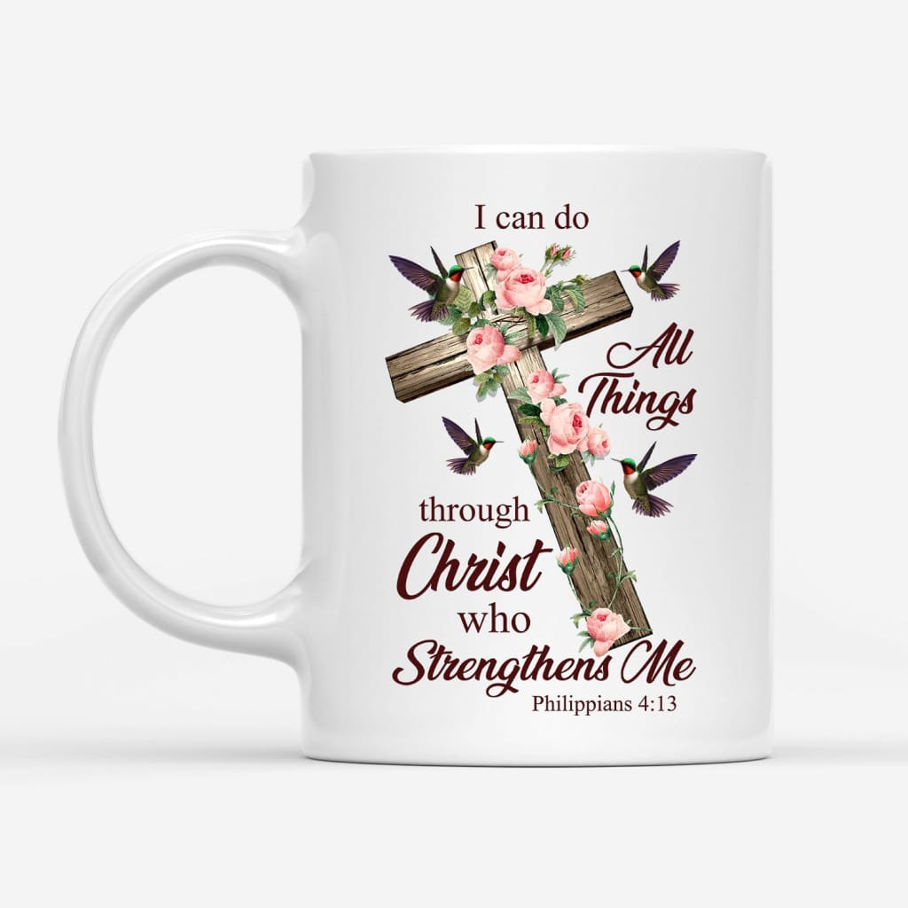 I can do all things through Christ Cross with flowers Coffee mug