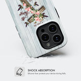 Christian phone case displaying "I Can Do All Things Through Christ" with a floral cross graphic.
