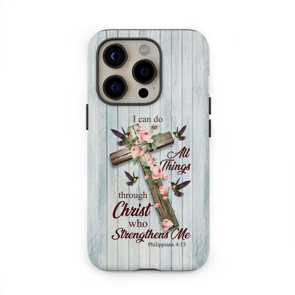 I can do all things through Christ Cross with flowers phone case