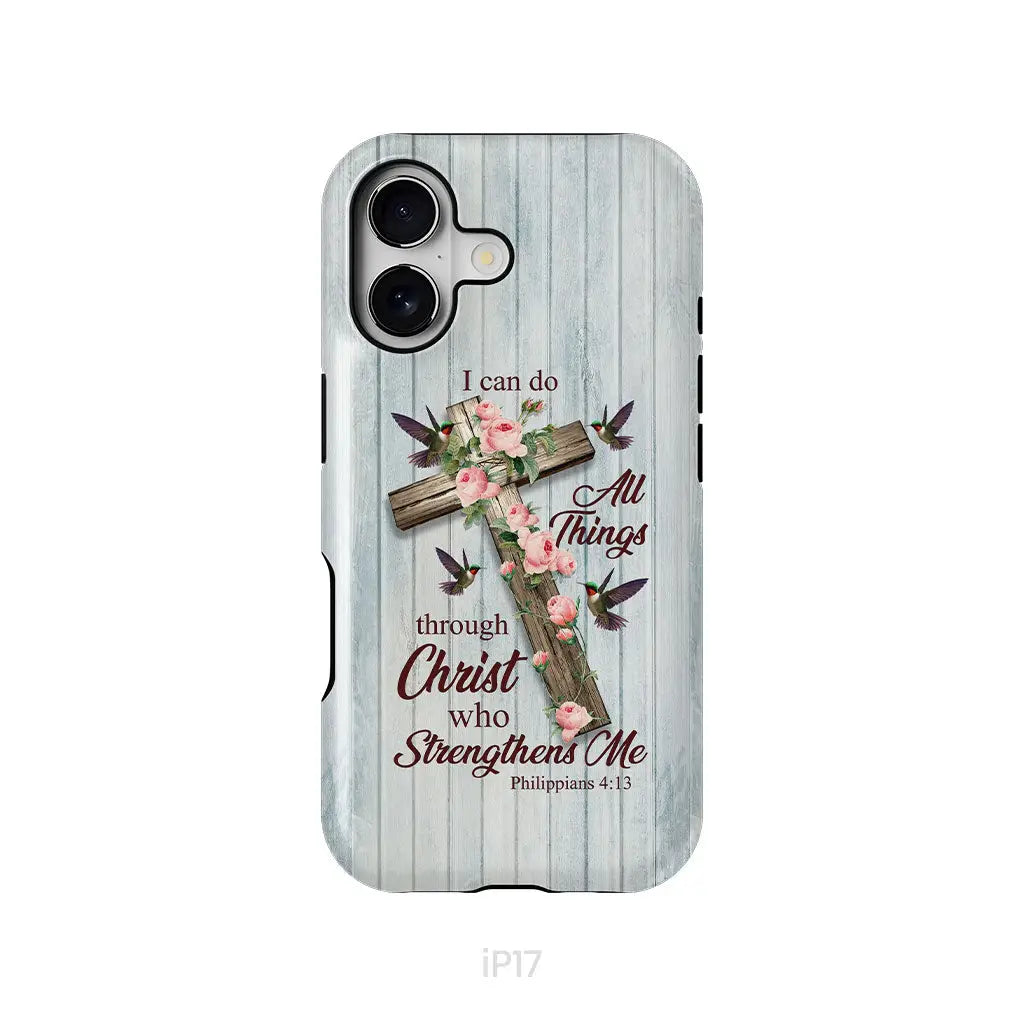 I Can Do All Things Through Christ Cross With Flowers Phone Case iPhone 17 / Tough Case