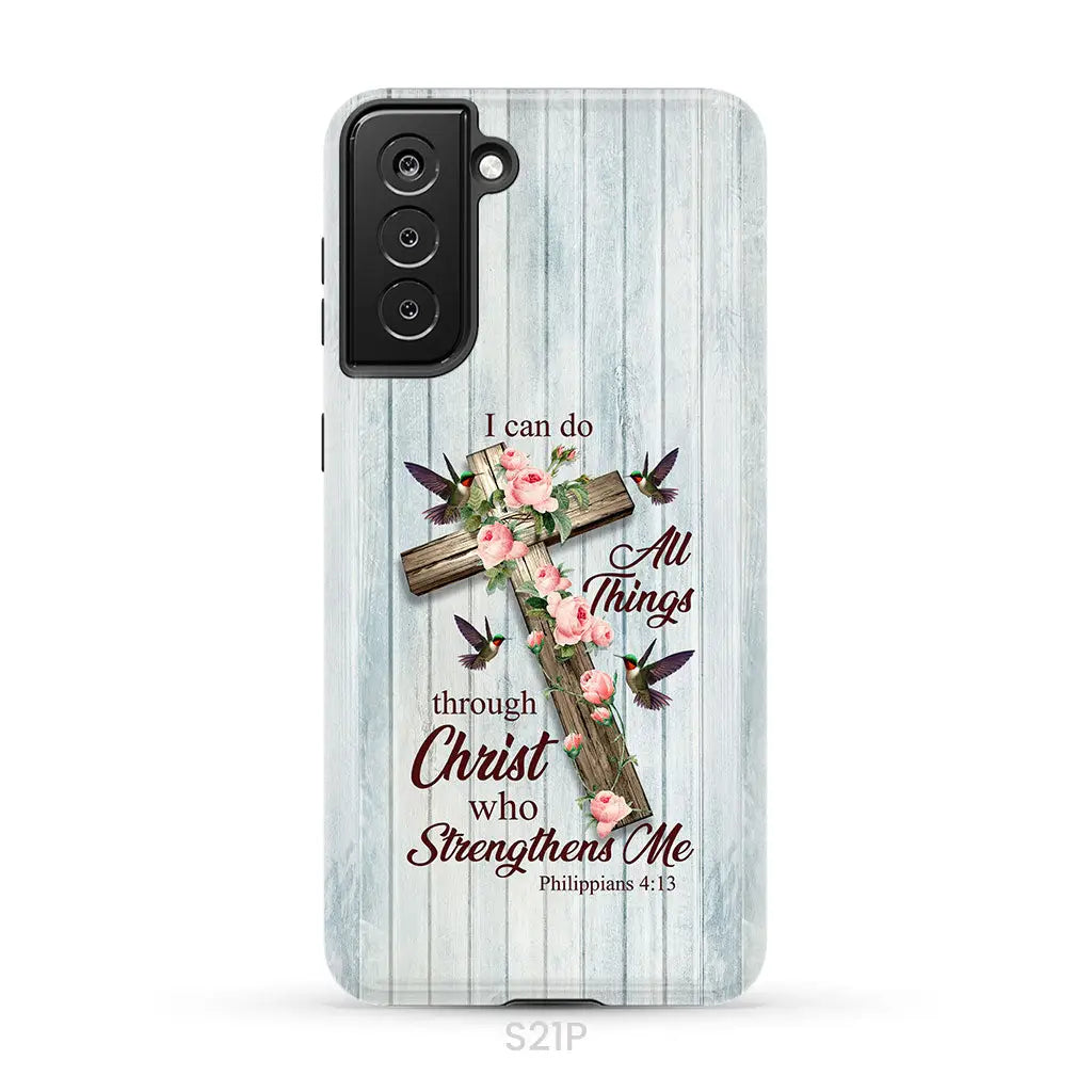 I Can Do All Things Through Christ Cross With Flowers Phone Case Samsung Galaxy S21 Plus / Tough Case