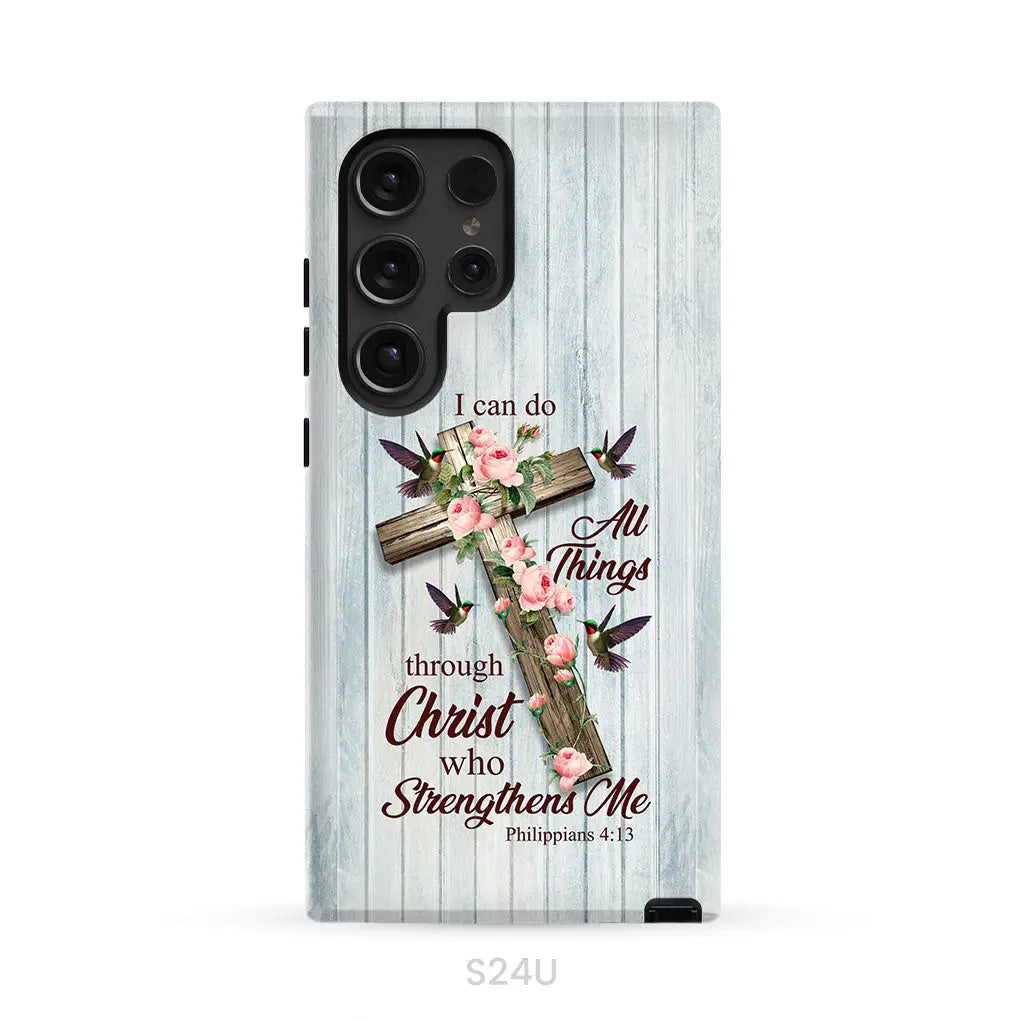 I Can Do All Things Through Christ Cross With Flowers Phone Case Samsung Galaxy S24 Ultra / Tough Case