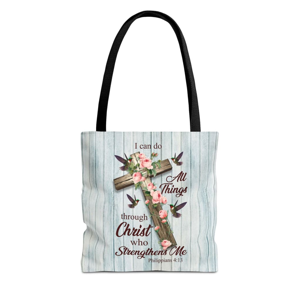 I can do all things through Christ Cross with flowers tote bag