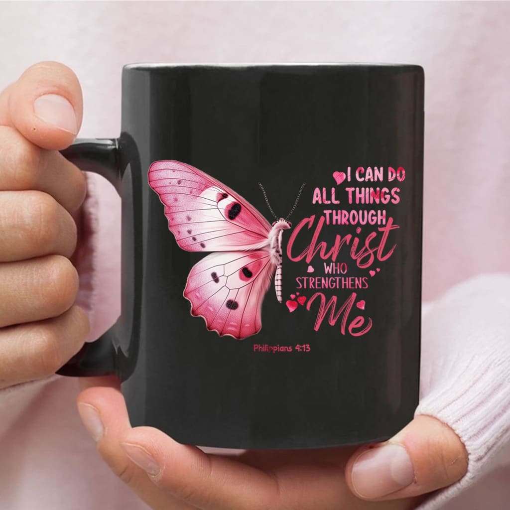 Bible verse mugs, I can do all things through Christ Philippians 4:13 butterfly coffee mug 11 oz