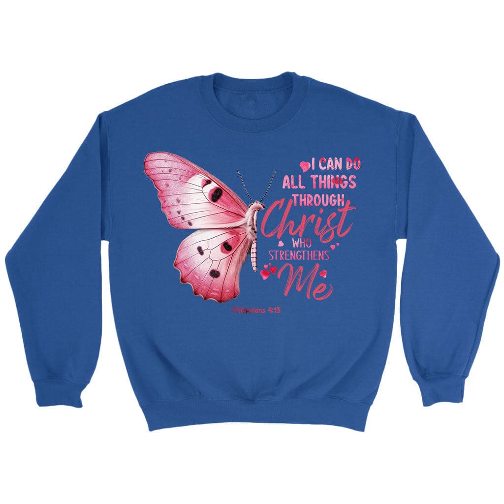 I can do all things through Christ Philippians 4:13 Christian sweatshirt Royal / S