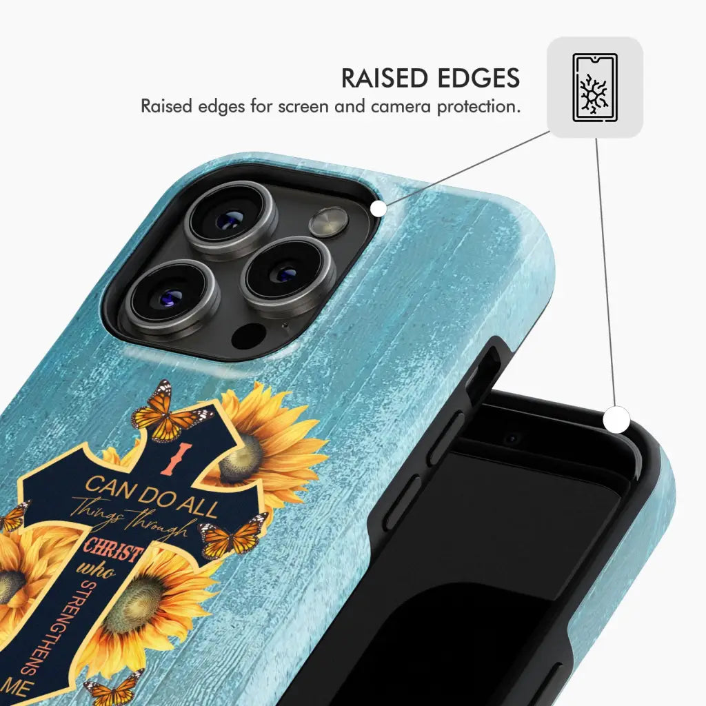 I Can Do All Things Through Christ Sunflower Butterfly Cross Phone Case