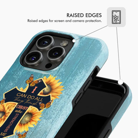 I Can Do All Things Through Christ Sunflower Butterfly Cross Phone Case