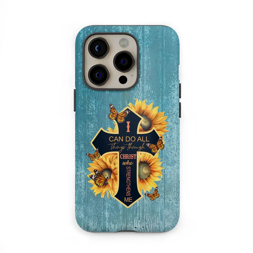 I Can Do All Things Through Christ Sunflower Butterfly Cross Phone Case