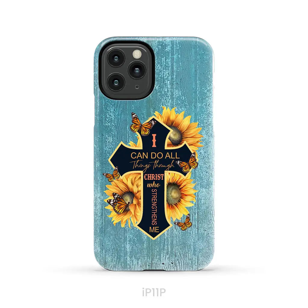 I Can Do All Things Through Christ Sunflower Butterfly Cross Phone Case iPhone 11 Pro / Tough Case