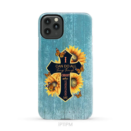 I Can Do All Things Through Christ Sunflower Butterfly Cross Phone Case iPhone 11 Pro Max / Tough Case