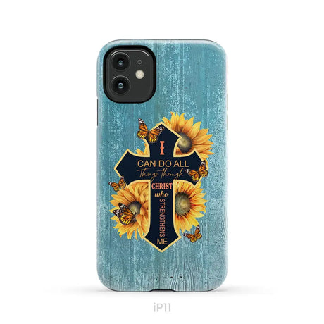 I Can Do All Things Through Christ Sunflower Butterfly Cross Phone Case iPhone 11 / Tough Case