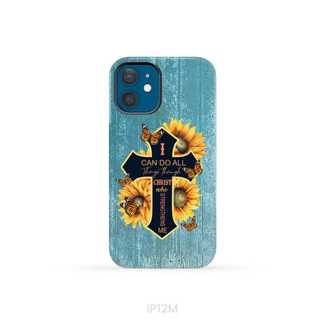 I Can Do All Things Through Christ Sunflower Butterfly Cross Phone Case iPhone 12 Mini / Tough Case
