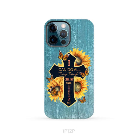I Can Do All Things Through Christ Sunflower Butterfly Cross Phone Case iPhone 12 Pro / Tough Case