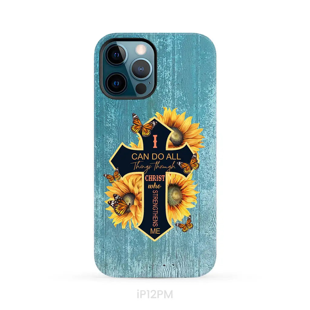 I Can Do All Things Through Christ Sunflower Butterfly Cross Phone Case iPhone 12 Pro Max / Tough Case