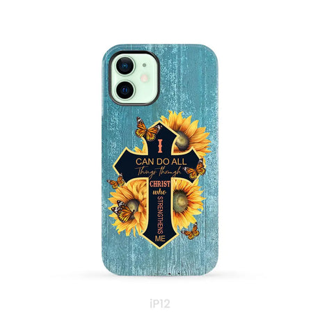 I Can Do All Things Through Christ Sunflower Butterfly Cross Phone Case iPhone 12 / Tough Case