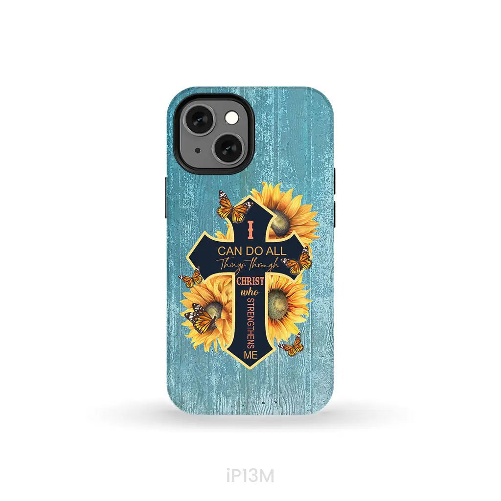 I Can Do All Things Through Christ Sunflower Butterfly Cross Phone Case iPhone 13 Mini / Tough Case