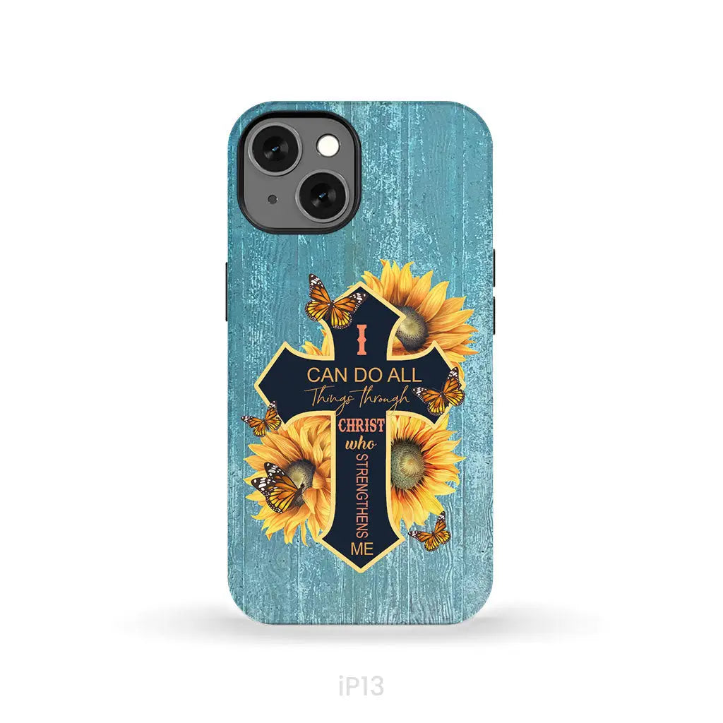 I Can Do All Things Through Christ Sunflower Butterfly Cross Phone Case iPhone 13 / Tough Case