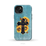 I Can Do All Things Through Christ Sunflower Butterfly Cross Phone Case iPhone 15 Plus / Tough Case