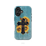 I Can Do All Things Through Christ Sunflower Butterfly Cross Phone Case iPhone 16 / Tough Case