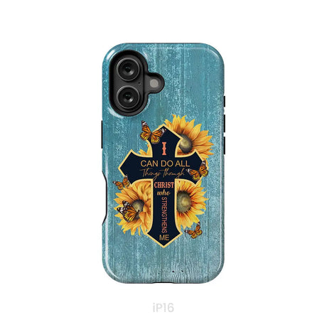 I Can Do All Things Through Christ Sunflower Butterfly Cross Phone Case iPhone 16 / Tough Case