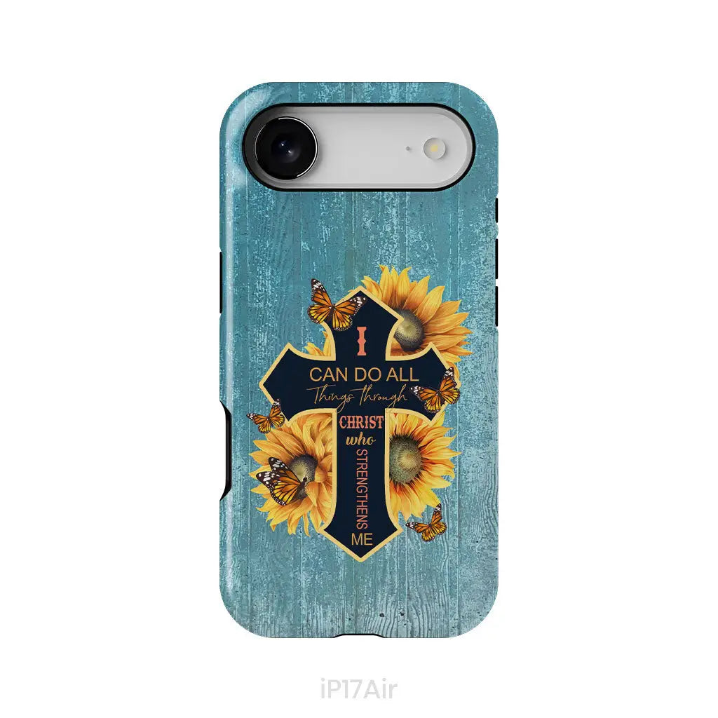 I Can Do All Things Through Christ Sunflower Butterfly Cross Phone Case iPhone 17 Air / Tough Case