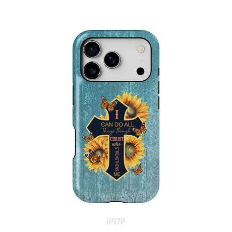 I Can Do All Things Through Christ Sunflower Butterfly Cross Phone Case iPhone 17 Pro / Tough Case