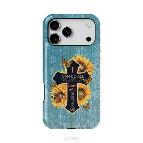 I Can Do All Things Through Christ Sunflower Butterfly Cross Phone Case iPhone 17 Pro Max / Tough Case