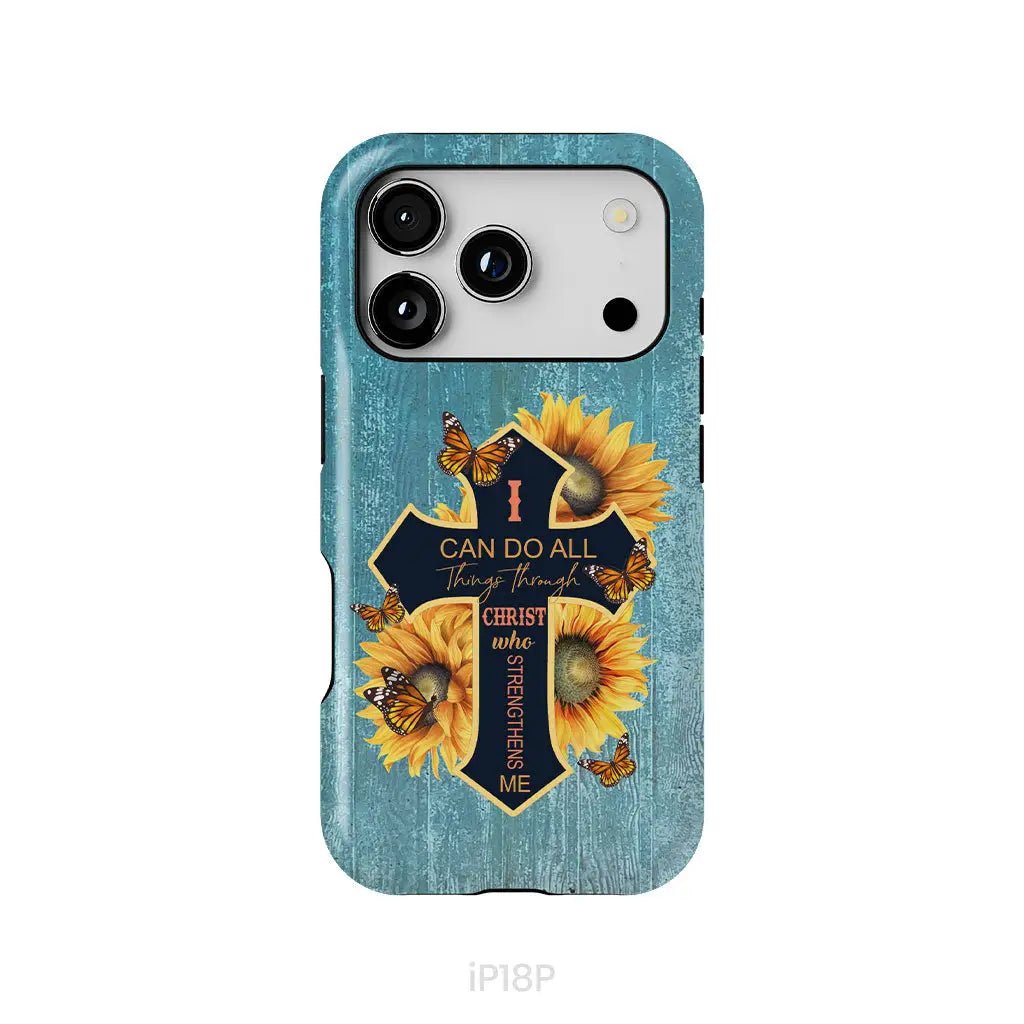 I Can Do All Things Through Christ Sunflower Butterfly Cross Phone Case iPhone 18 Pro / Tough Case